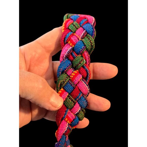 Vtg Guatemalan Woven Fabric Belt Sz M Tribal Southwestern Leather Buckel Ethnic - Picture 4 of 11